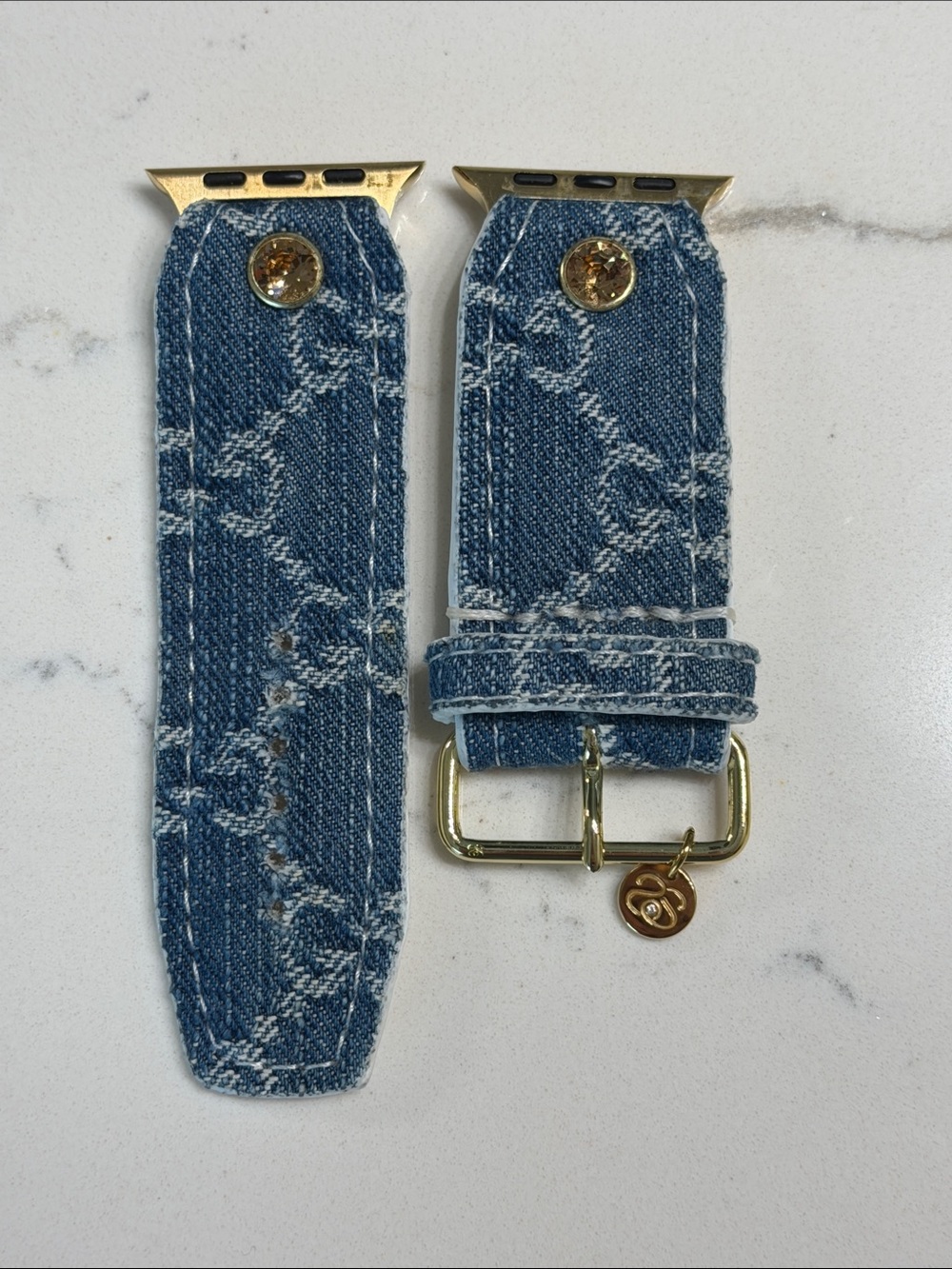 Authentic Gucci Blue Denim Monogram Apple Watch band with Gold Hardware